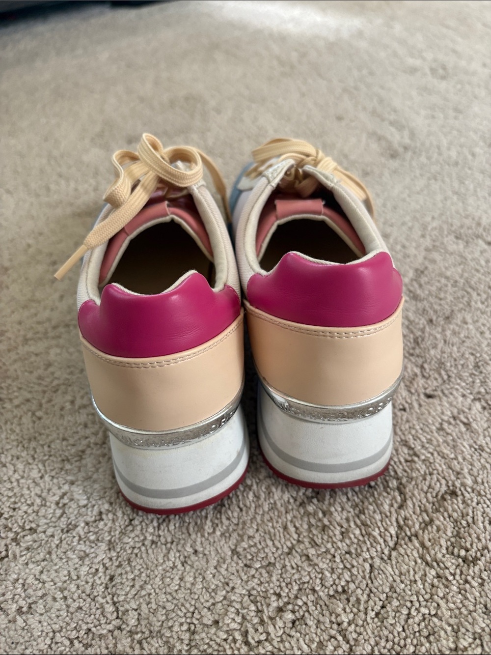 Michael Kors Cream Sneaker with Blue Toe and Pink Heel Accents - Picture 2 of 6